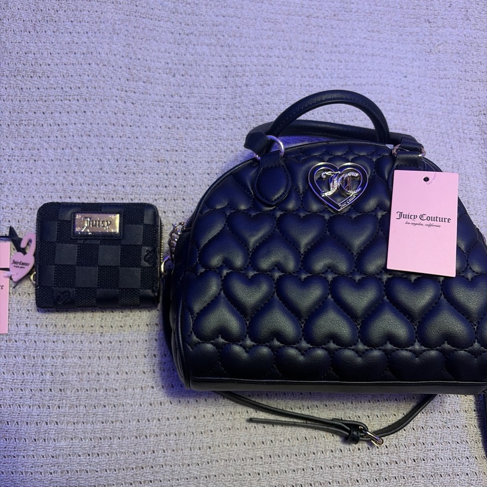 Juicy Couture Black Heart-Quilted Satchel Crossbody